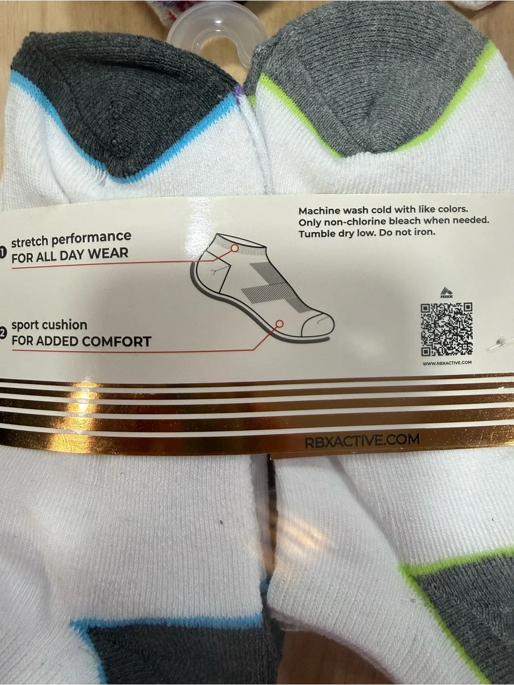 RBX Ladies No-Show Socks in White with Multicolor Accents